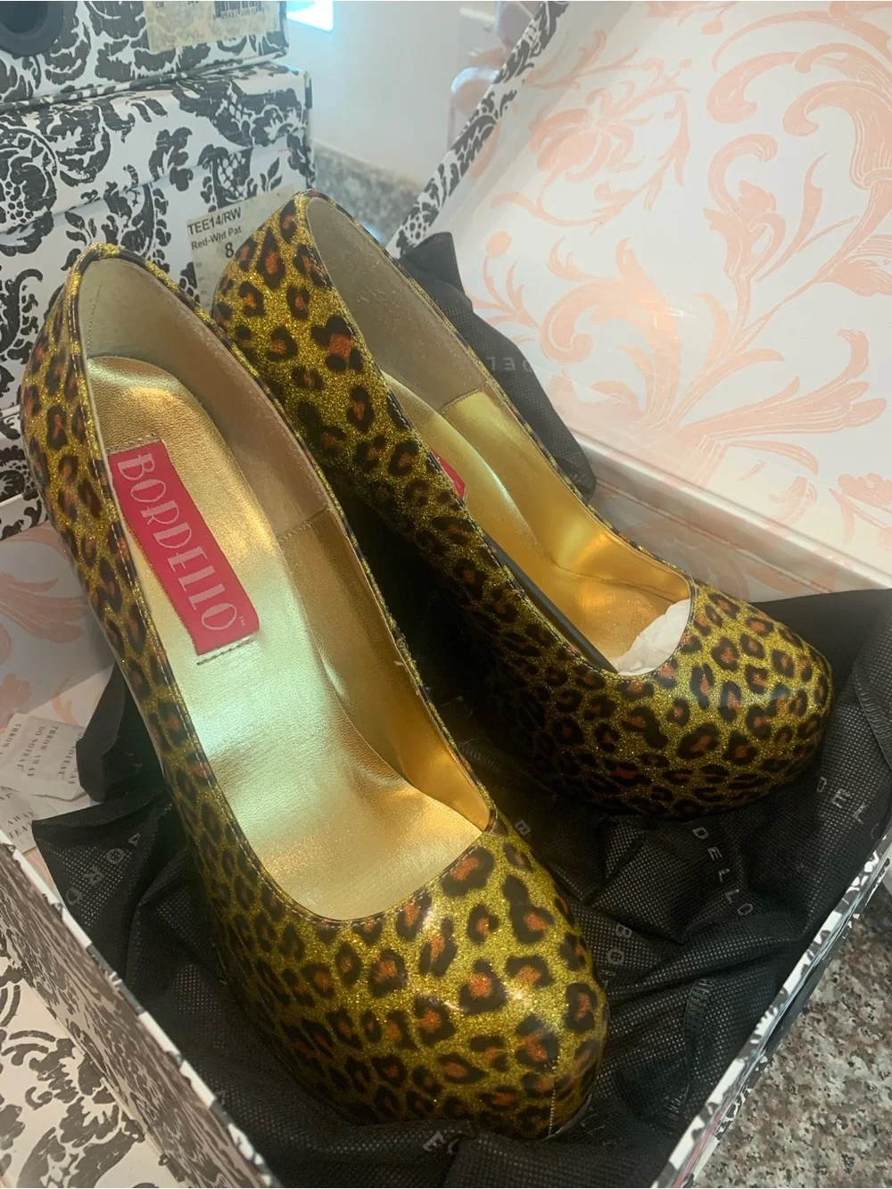 Pleaser Leopard Platform Pump in Gold and Brown